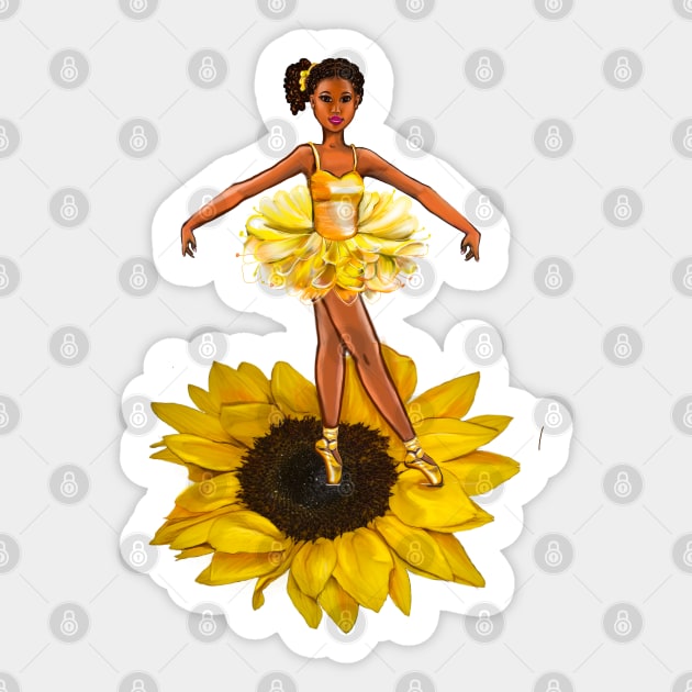 Ballet sunflower dance - black ballerina  in yellow tutu - brown skin ballerina on a flower Sticker by Artonmytee